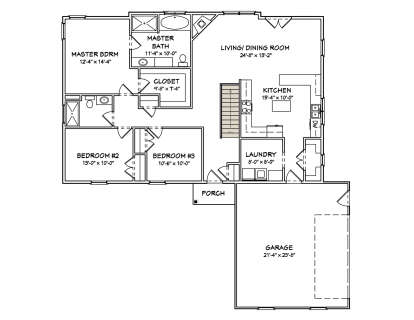 Main Floor w/ Basement Stairs Location for House Plan #849-00015