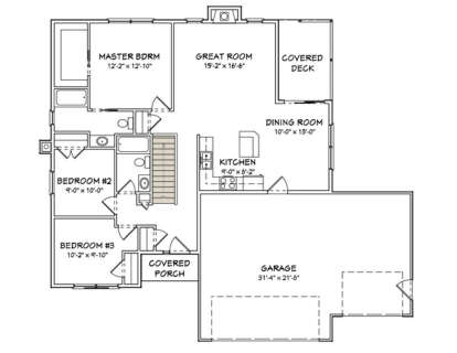 Main Floor w/ Basement Stairs Location for House Plan #849-00016