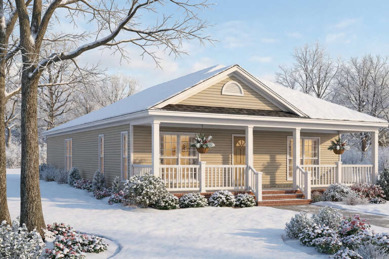 House Plan House Plan #5550 Angled Front Elevation - Winter