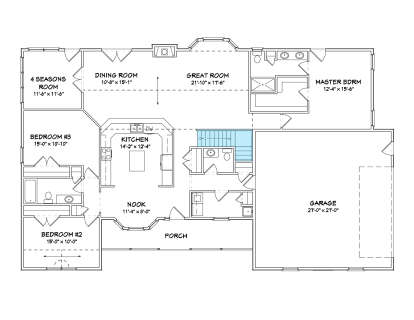 Main Floor w/ Basement Stairs Location for House Plan #849-00064