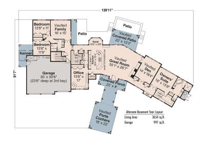 Main Floor w/ Basement Stairs Location for House Plan #035-00438