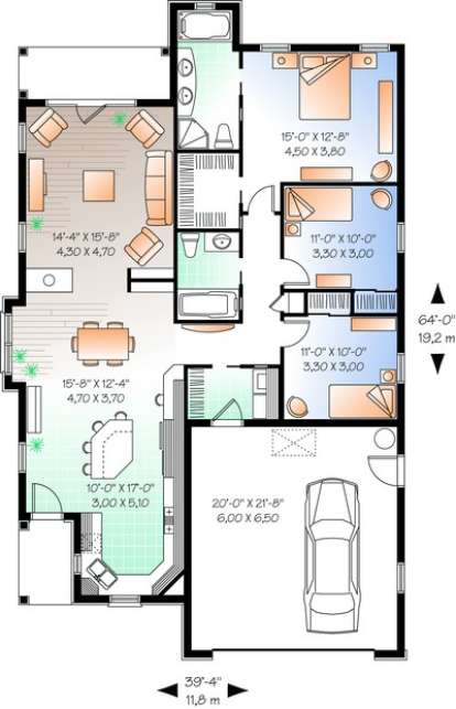 Floorplan 1 for House Plan #034-00199