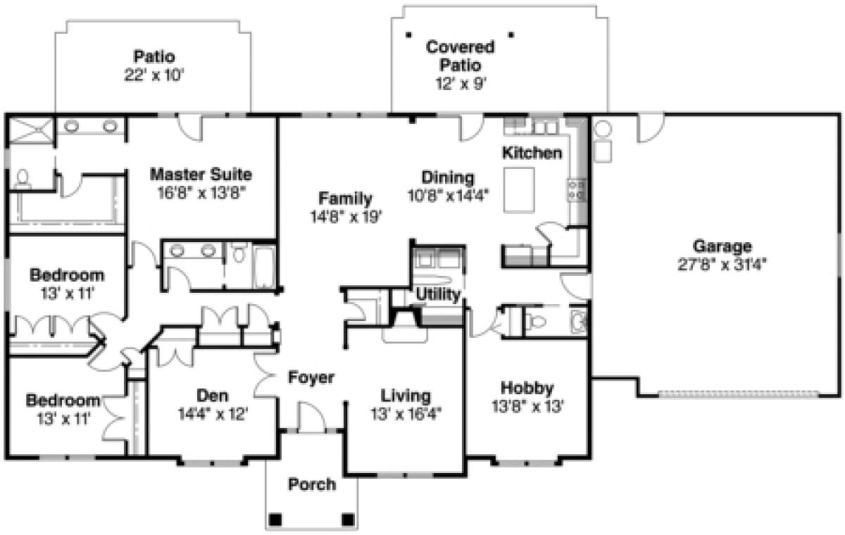 Floorplan 1 for House Plan #035-00038