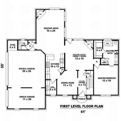 Floorplan 1 for House Plan #053-00545