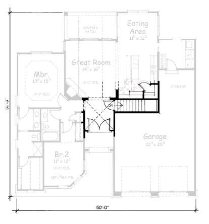 Main Floor w/ Basement Stairs Location for House Plan #402-01064