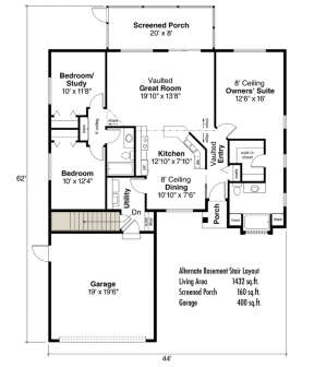 Main Floor w/ Basement Stair Location for House Plan #035-00122