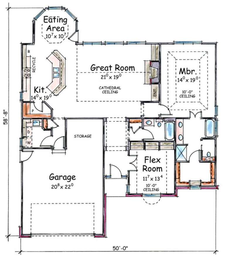 Traditional Plan - 1,692 Square Feet, 2 Bedrooms, 2 Bathrooms | Floor ...