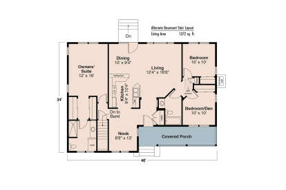 Main Floor w/ Basement Stairs Location for House Plan #035-00163