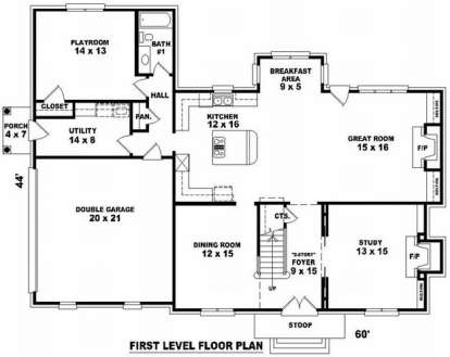 Floorplan 1 for House Plan #053-00911