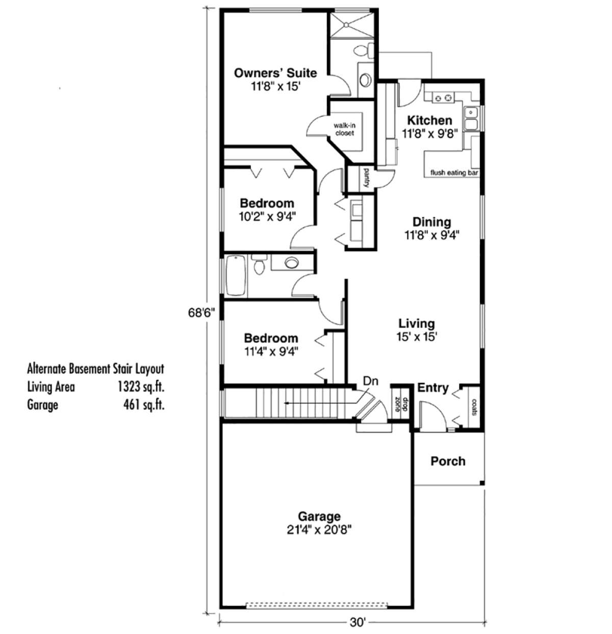 Main Floor w/ Basement Stair Location for House Plan #035-00213