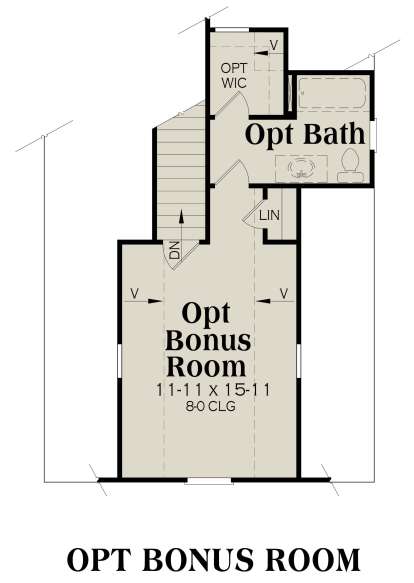 Optional bonus room level with bath, WIC, and stairs. House Plan # 009-00074 Optional Bonus Room Floor Plan Drawing by America's Best House Plans, Inc.