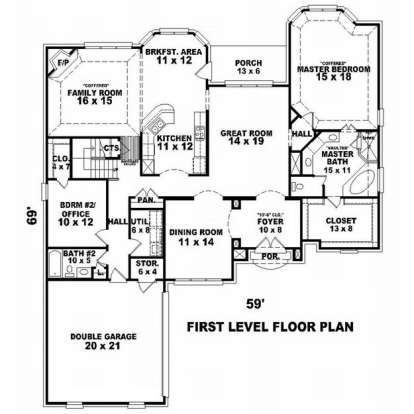 Floorplan 1 for House Plan #053-01525