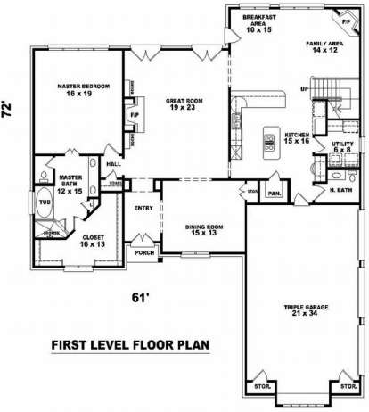 Floorplan 1 for House Plan #053-01538