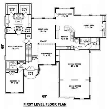 Floorplan 1 for House Plan #053-01635