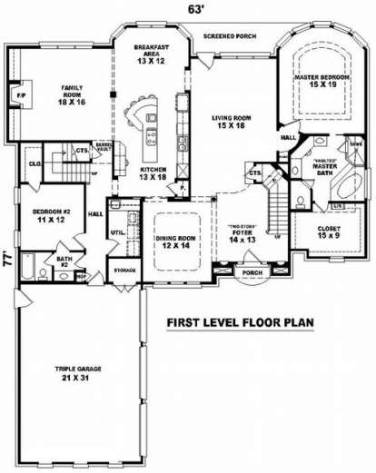 Floorplan 1 for House Plan #053-01764