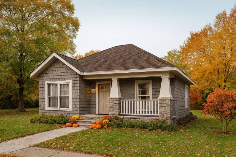House Plan House Plan #9390 Angled Front Elevation - Fall