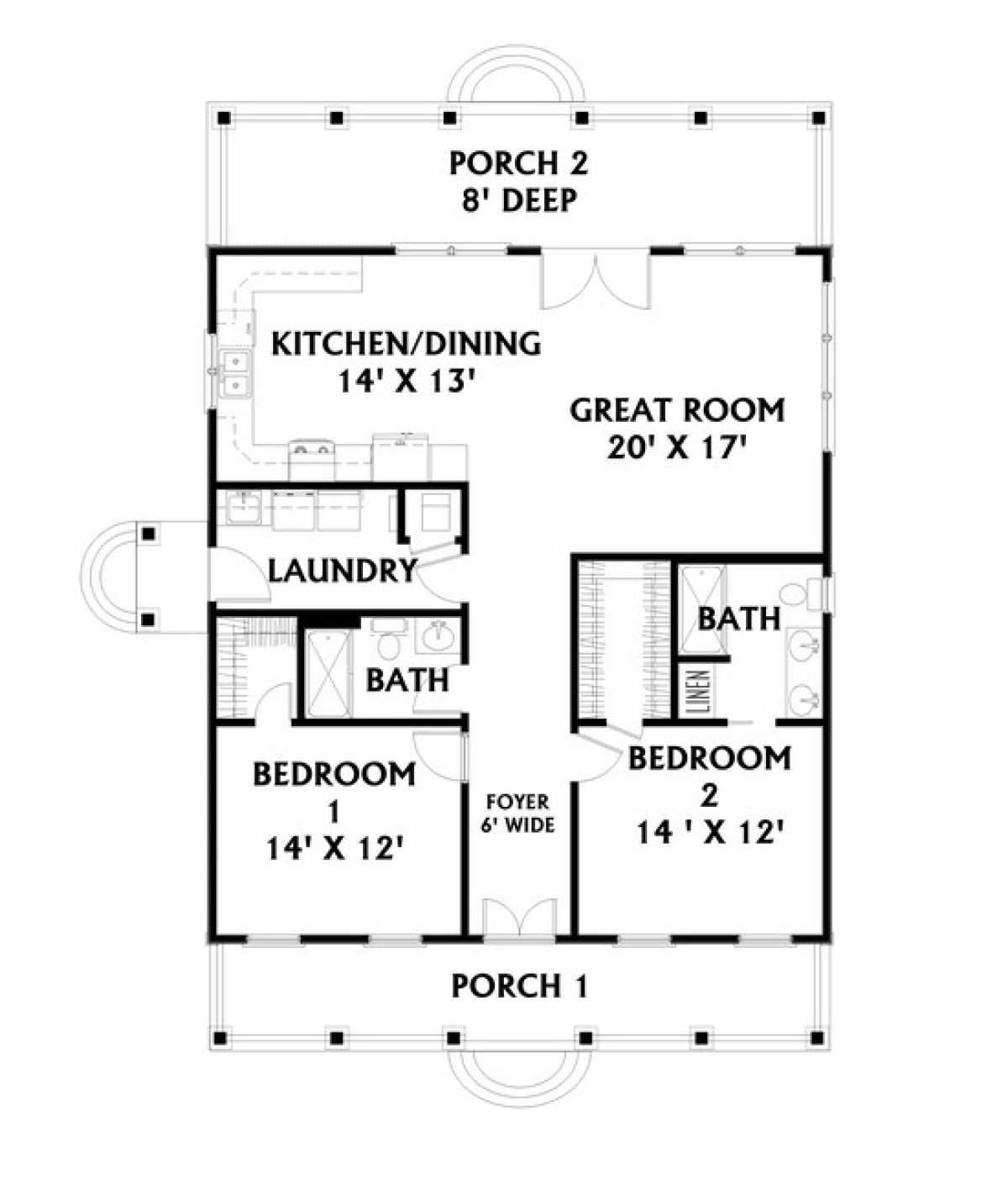 480 Sq Ft House Plan - 2 Bed, 1 Bath Small Vacation Home