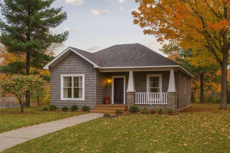 House Plan House Plan #9401 Angled Front Elevation - Fall