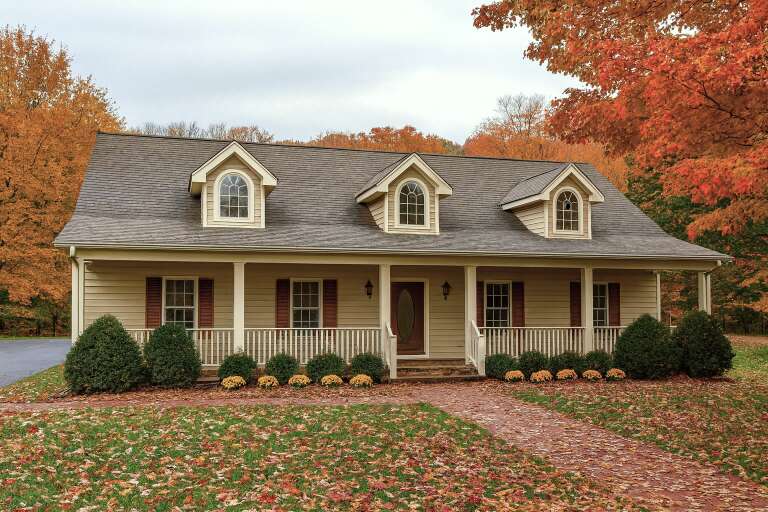 House Plan House Plan #9426 Angled Front Elevation - Fall