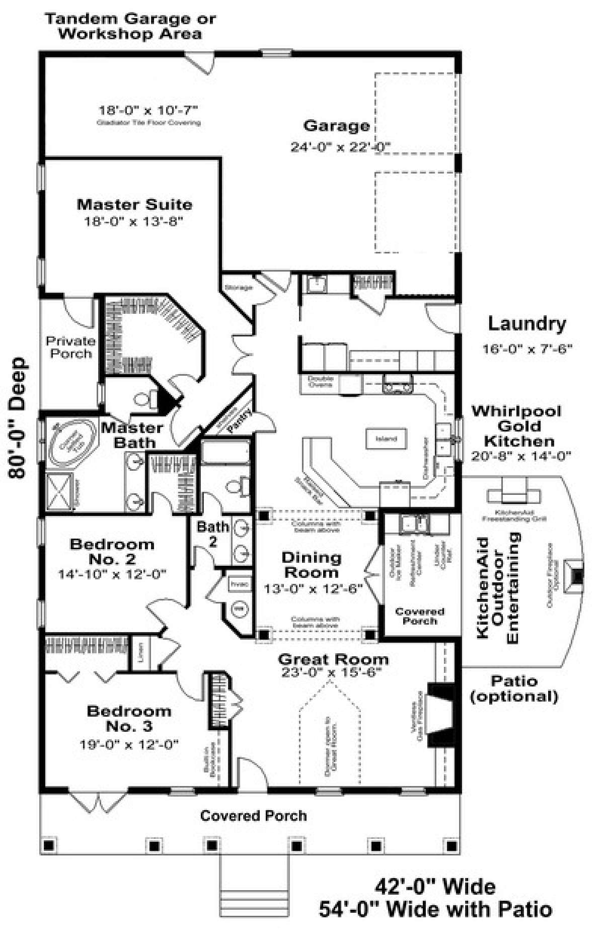 Traditional Plan - 2,208 Square Feet, 3 Bedrooms, 2 Bathrooms | Floor Plan  #1776-00060 | America's Best House Plans, image size:1200x1893
