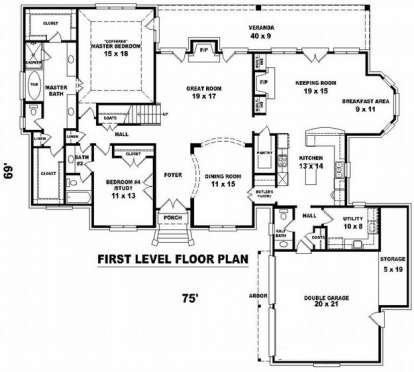 Floorplan 1 for House Plan #053-01809