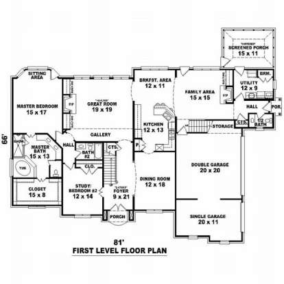Floorplan 1 for House Plan #053-01967