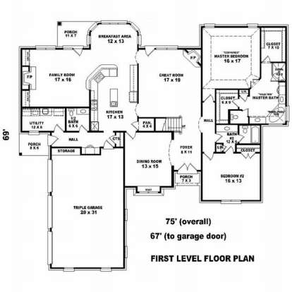 Floorplan 1 for House Plan #053-01973