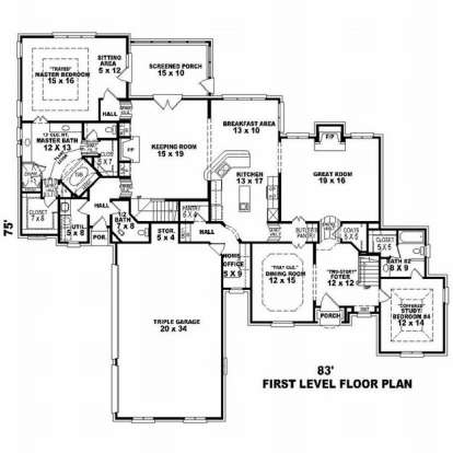 Floorplan 1 for House Plan #053-01989