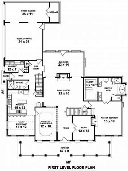Floorplan 1 for House Plan #053-02047