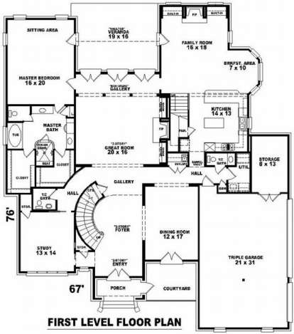Floorplan 1 for House Plan #053-02050