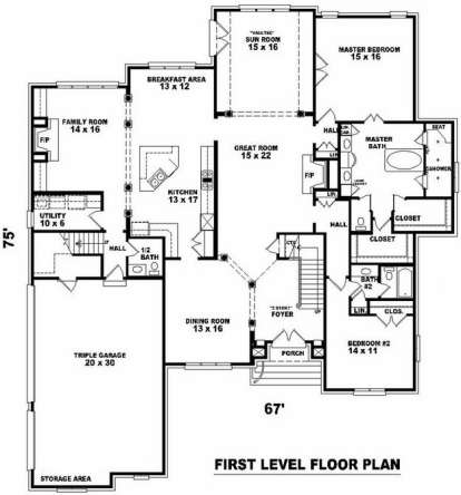 Floorplan 1 for House Plan #053-02052